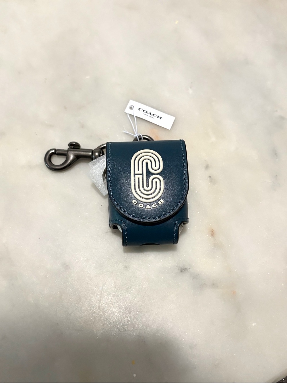 NEW Coach Wireless Earbud Case Bag Charm Colorblock Coach Logo Navy Blue White